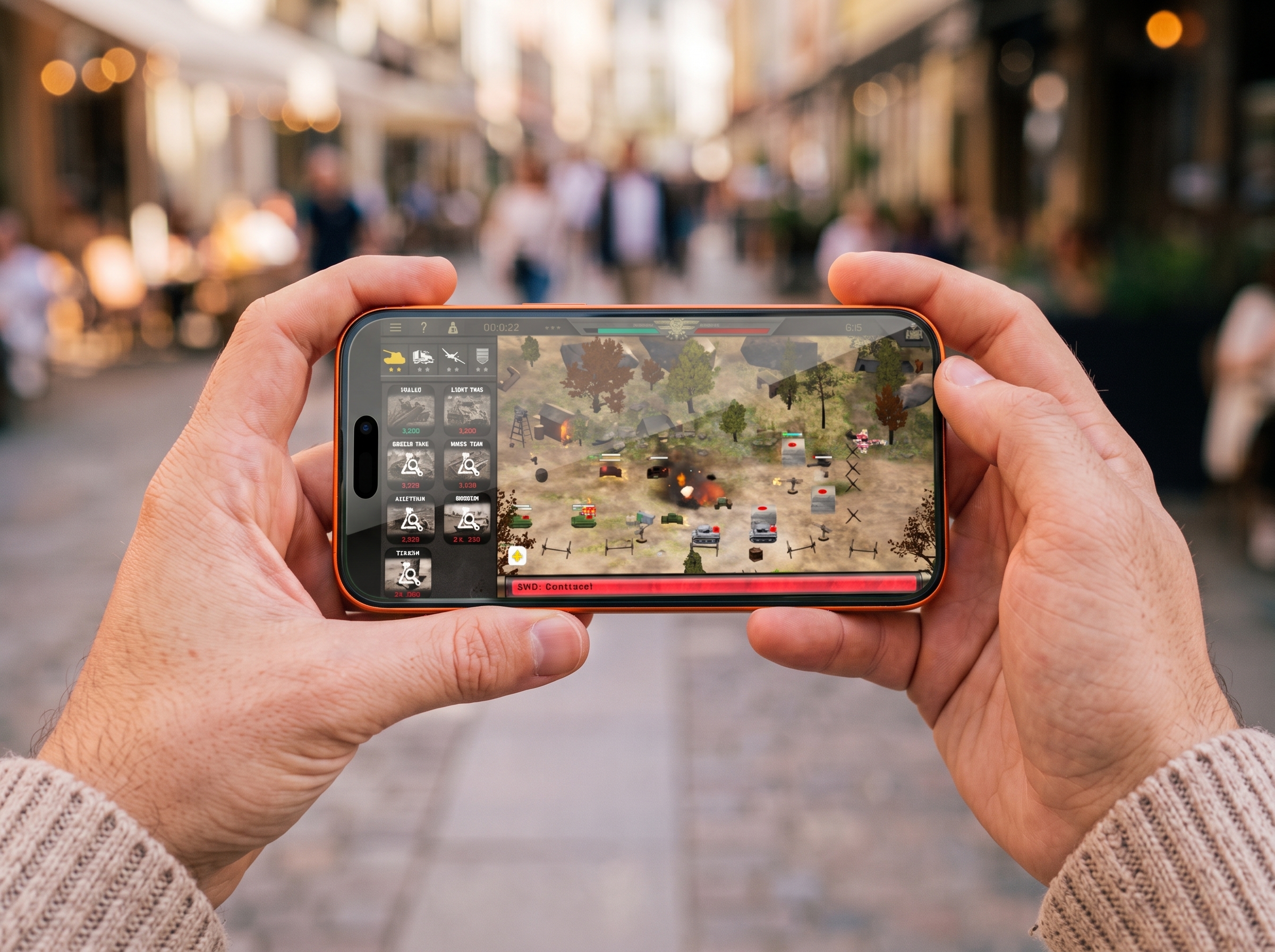 Global Ordnance: The Iron Fist running on an iPhone, held in landscape