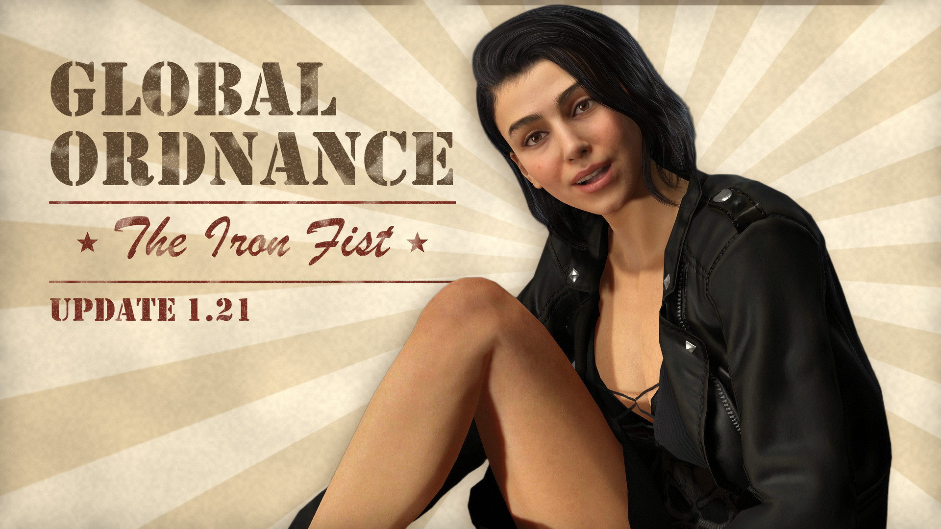 Global Ordnance: The Iron Fist update 1.21 key art - Sabrina pinup on a vintage poster, free mobile RTS game